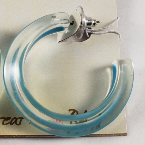 Erica Lyons Chunky Acrylic Hoop Earrings Turquoise & Clear Statement Retro Style - Picture 2 of 3